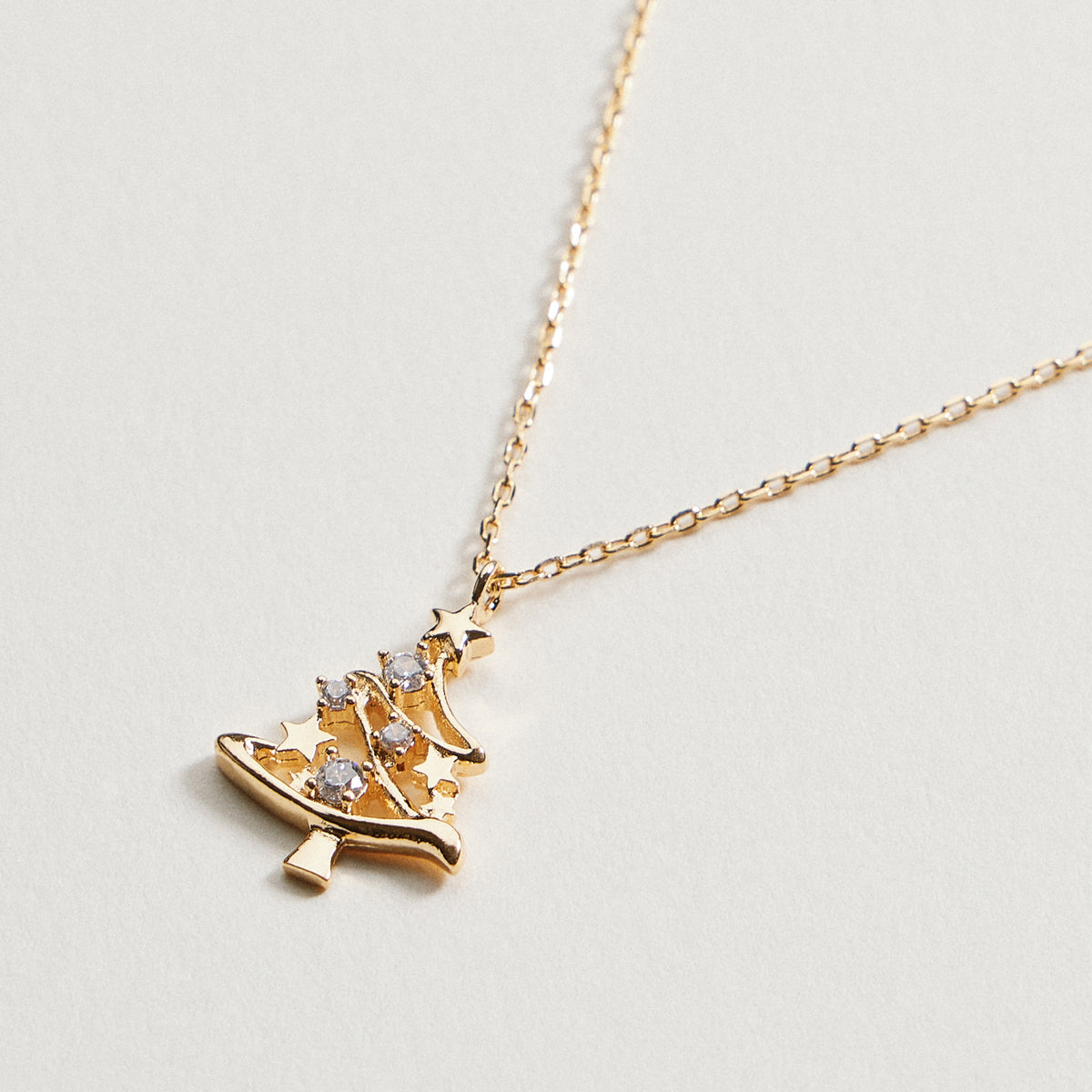 18K Gold Dipped CZ Christmas Tree Necklace | Holiday Charm Pendant