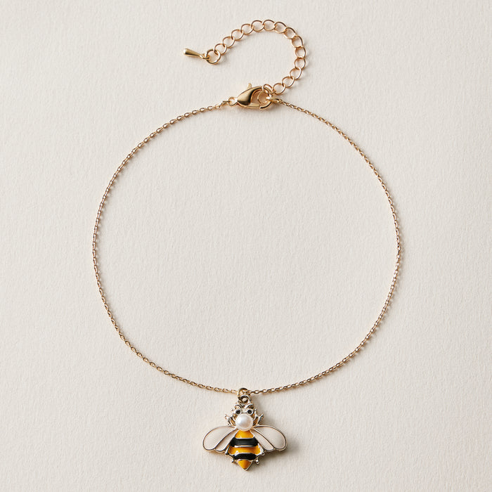 Bee Charm Anklet | Pearl Accent Dainty Jewelry