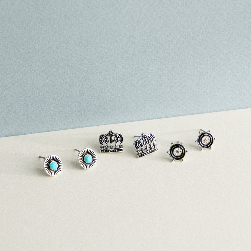 Western Style Post Earrings, Set of 3