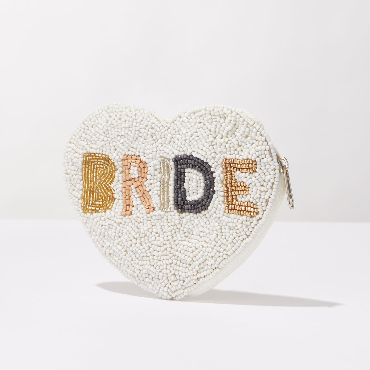 Hand-Beaded Heart Pouch – “BRIDE” Wedding Clutch / Bridal Gift Bag