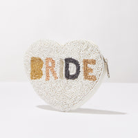 Hand-Beaded Heart Pouch – “BRIDE” Wedding Clutch / Bridal Gift Bag