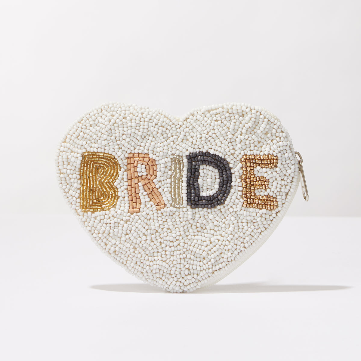 Hand-Beaded Heart Pouch – “BRIDE” Wedding Clutch / Bridal Gift Bag