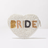 Hand-Beaded Heart Pouch – “BRIDE” Wedding Clutch / Bridal Gift Bag