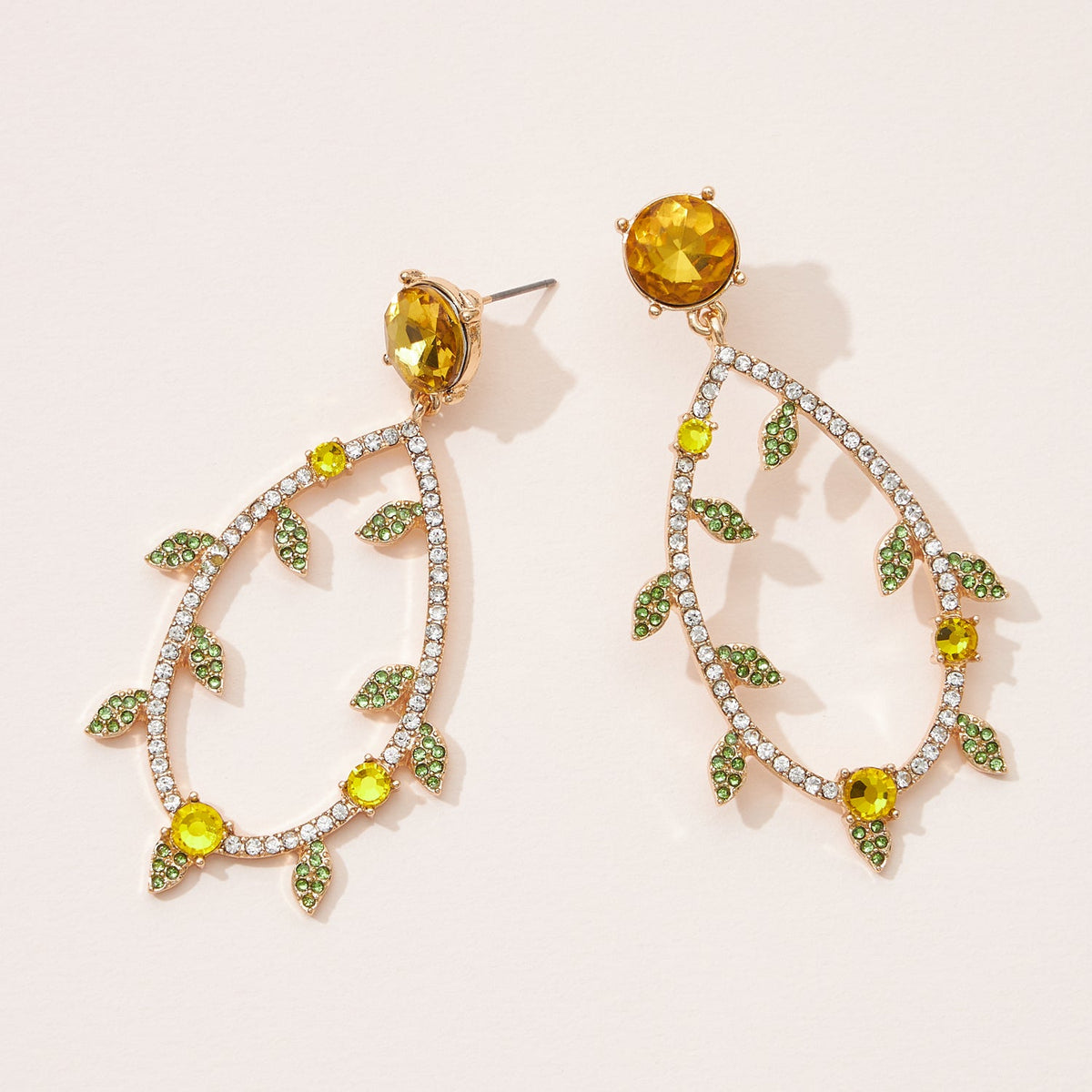 Vine Flower Pave Stone Post Earrings
