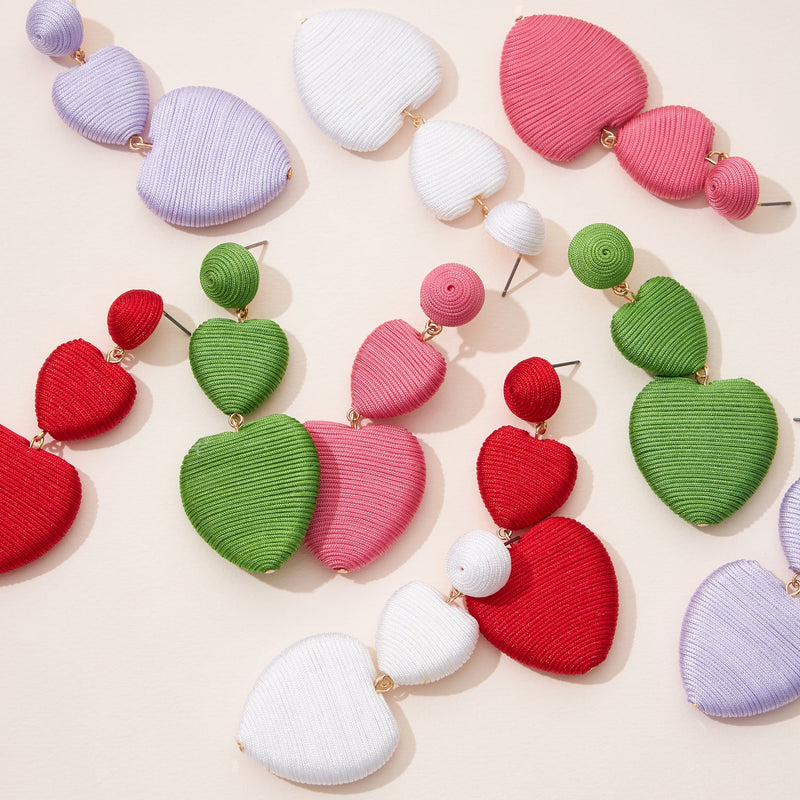 Handmade Thread Wrap Double Heart Earrings for Special Day like Valentine's