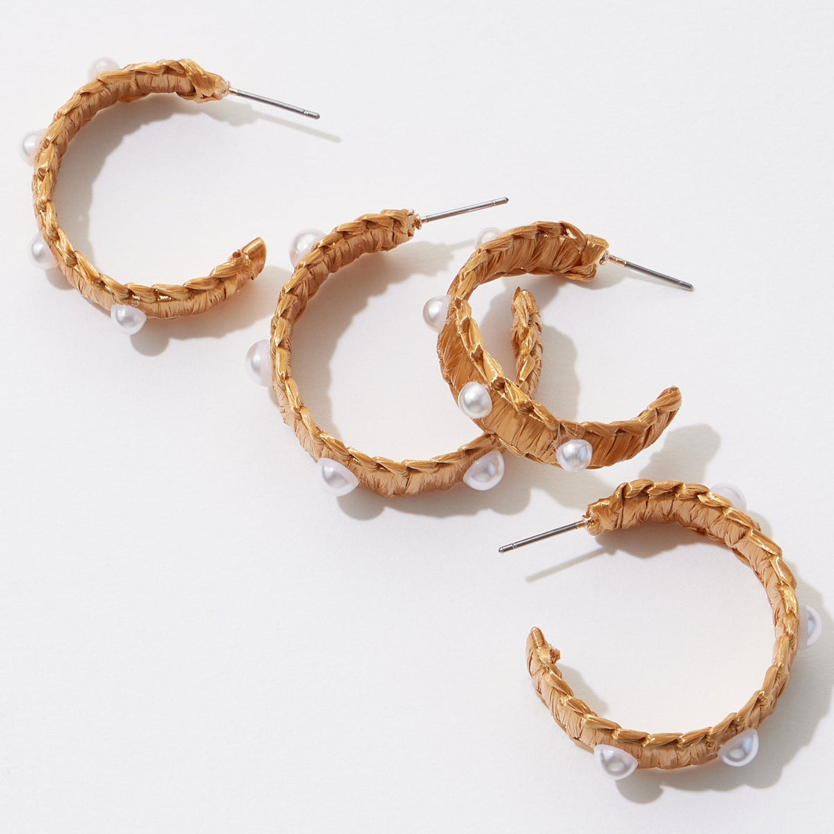 Raffia Wrapped Hoop Earrings with Pearl