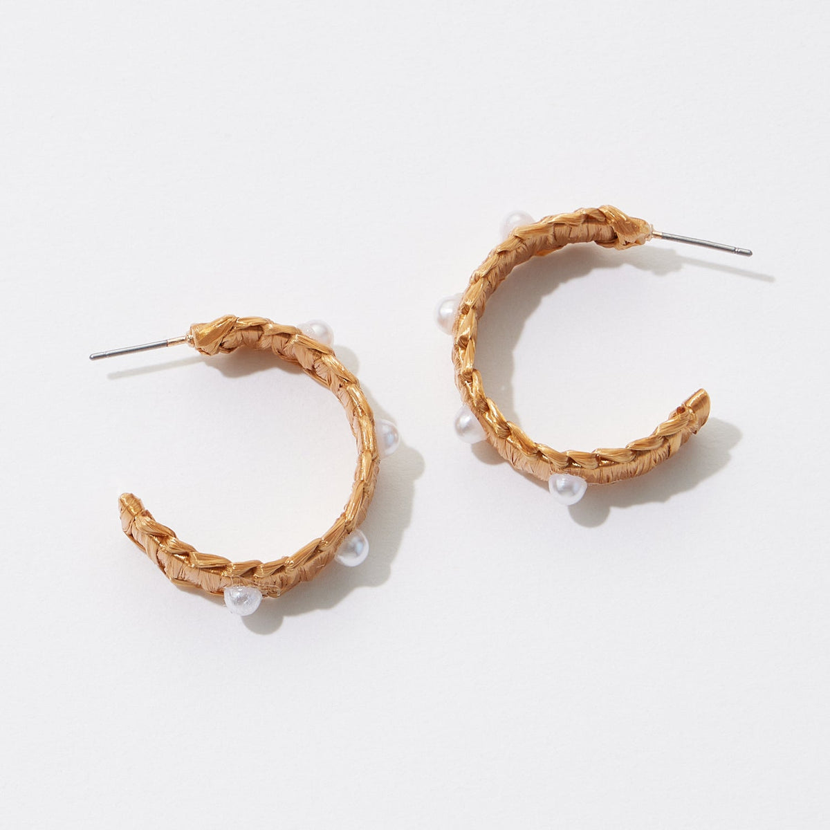 Raffia Wrapped Hoop Earrings with Pearl