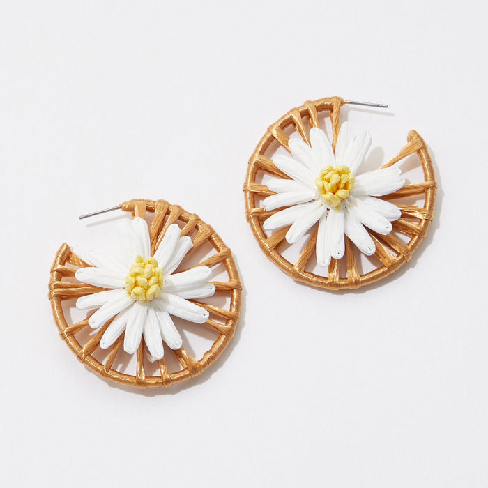 Flower Raffia Hoop Earrings