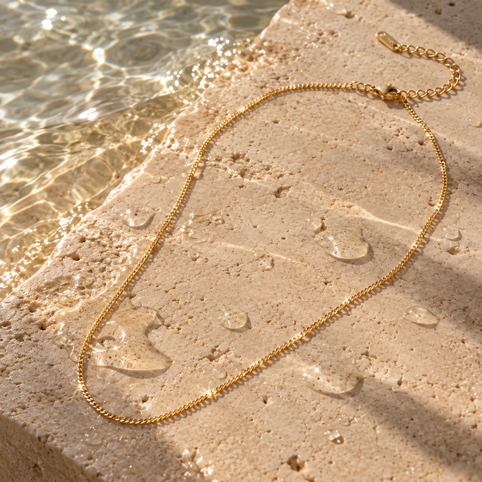 18K Gold Dipped Dainty Curb Chain | Stainless Steel Jewelry