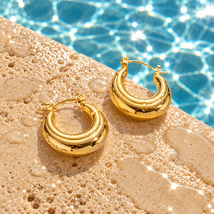 18K Gold Dipped Puffy Hoops | Stainless Steel Jewelry