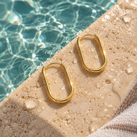 18K Gold Dipped Oval Huggies | Stainless Steel Jewelry