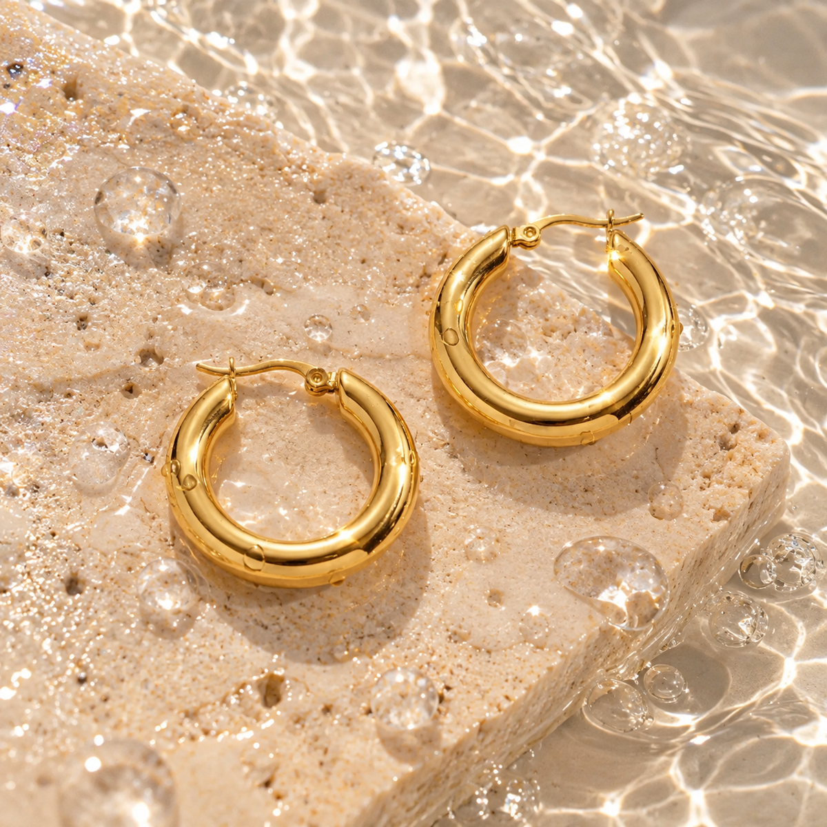 18K Gold Dipped Round Hoops | Stainless Steel Jewelry