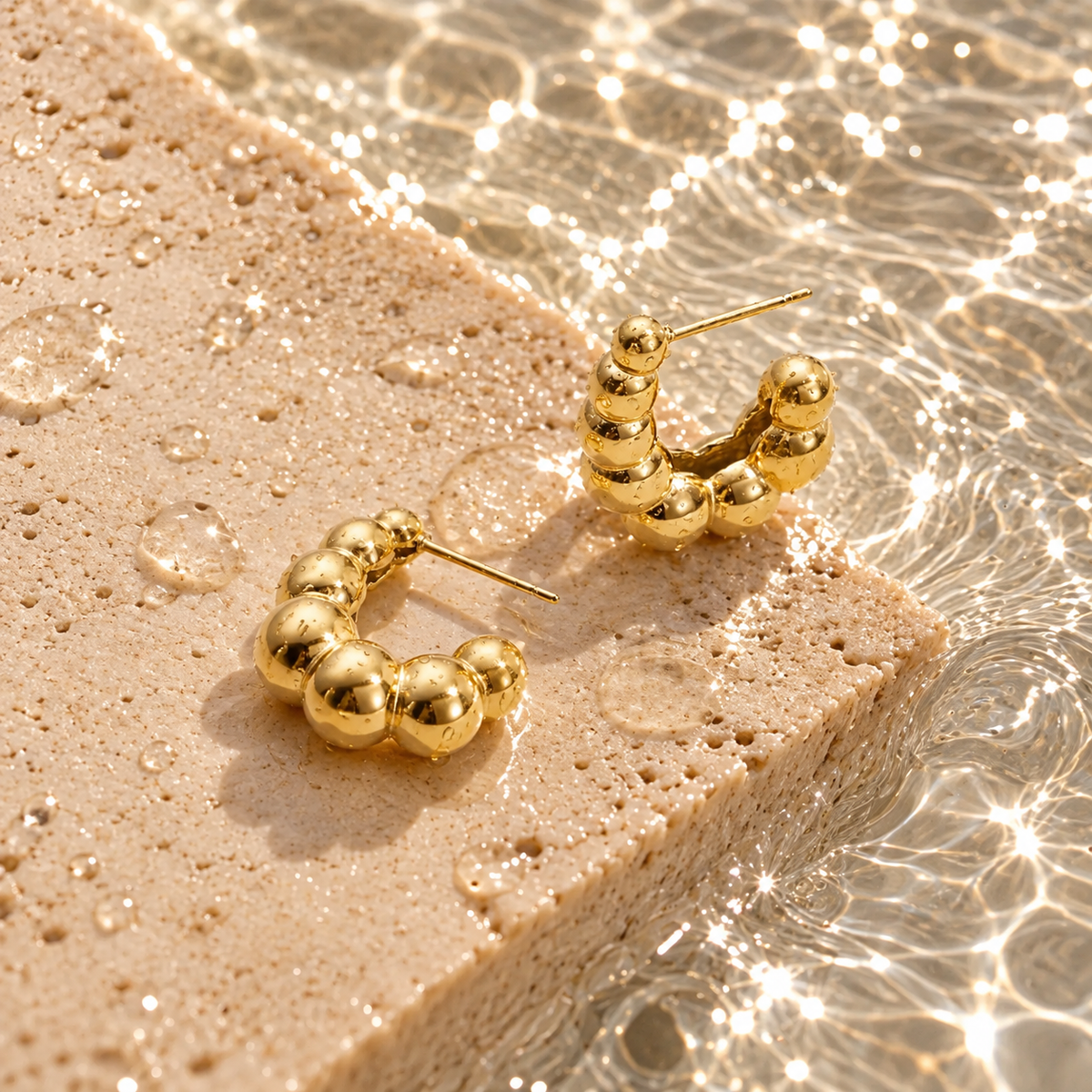 18K Gold Dipped Beaded Hoops | Stainless Steel Jewelry