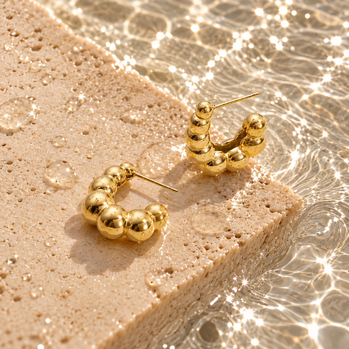 18K Gold Dipped Beaded Hoops | Stainless Steel Jewelry