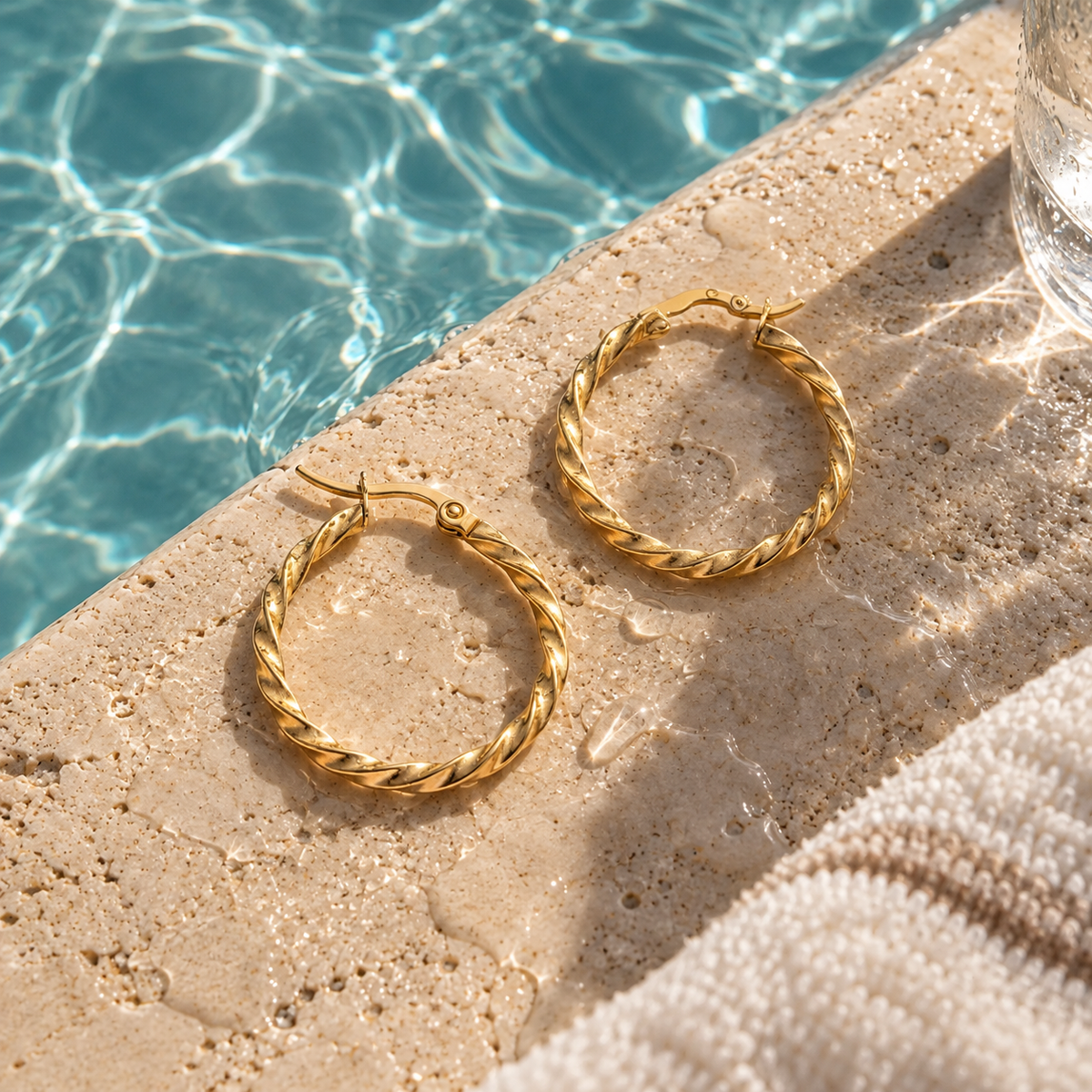 18K Gold Dipped Rope Hoops | Stainless Steel Jewelry