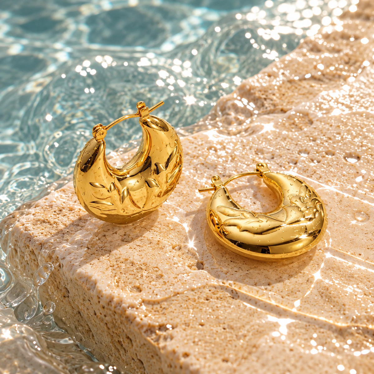 18K Gold Dipped Floral Hoops | Stainless Steel Jewelry