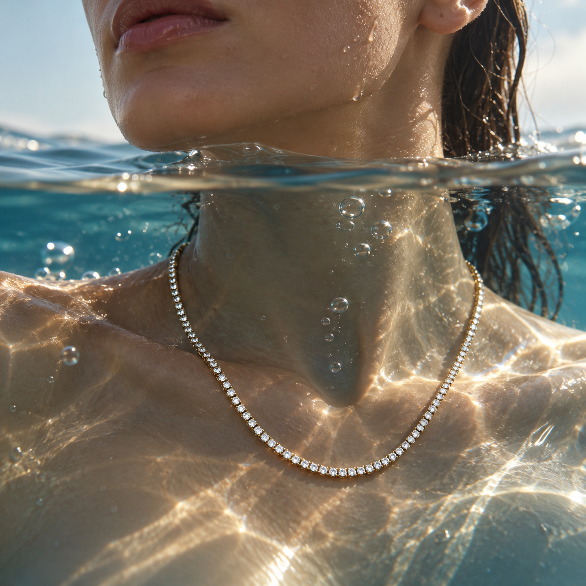18K Gold Dipped CZ Tennis Chain | Stainless Steel Jewelry