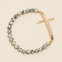 Cross charm Stone beaded bracelet