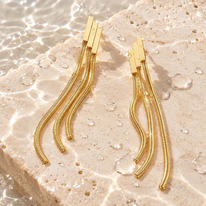 18K Gold Dipped Triple Tassel Earrings | Stainless Steel Jewelry