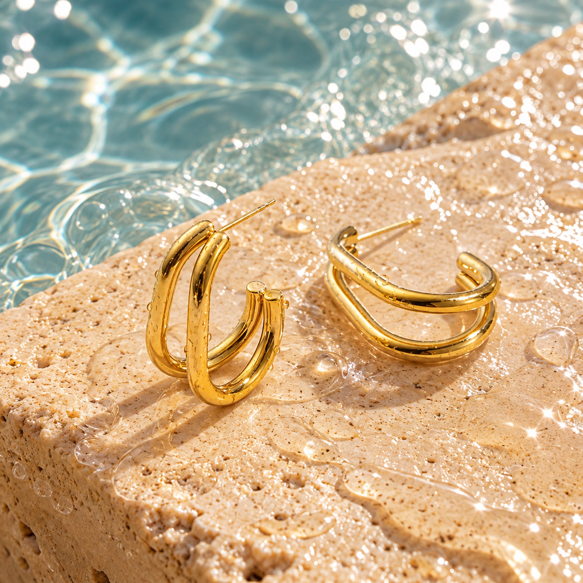18K Gold Dipped Double U Hoops | Stainless Steel Jewelry