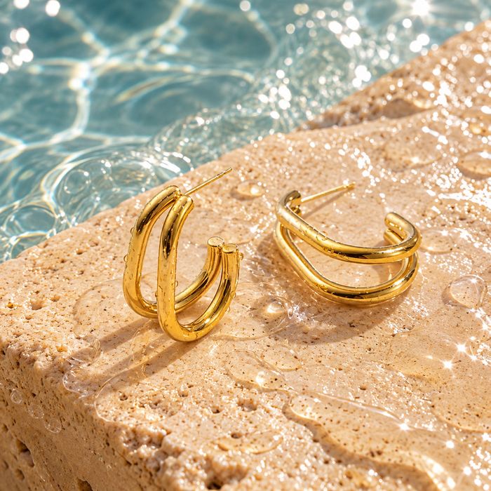 18K Gold Dipped Double U Hoops | Stainless Steel Jewelry