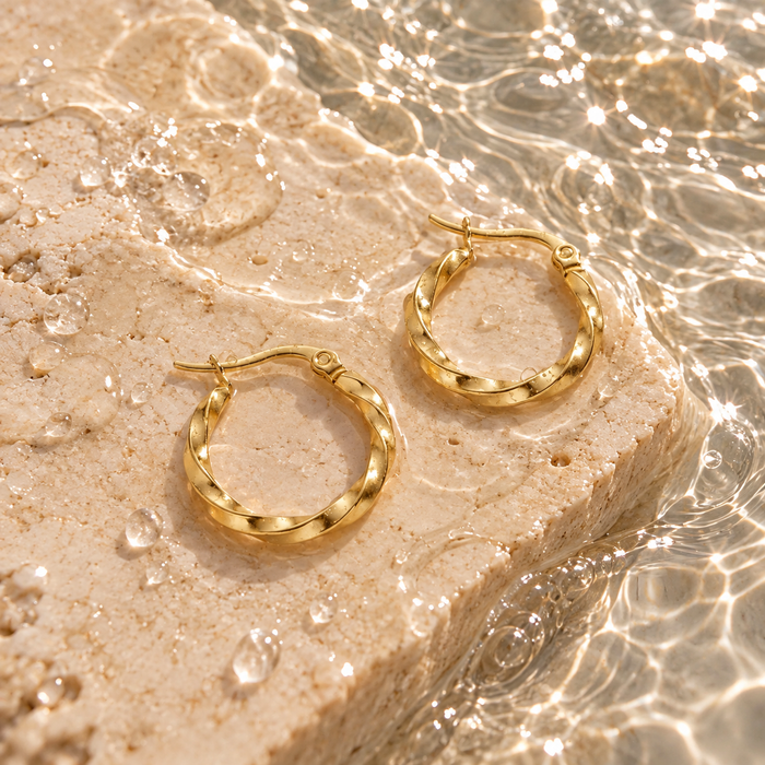 18K Gold Dipped Twisted Hoops | Stainless Steel Jewelry