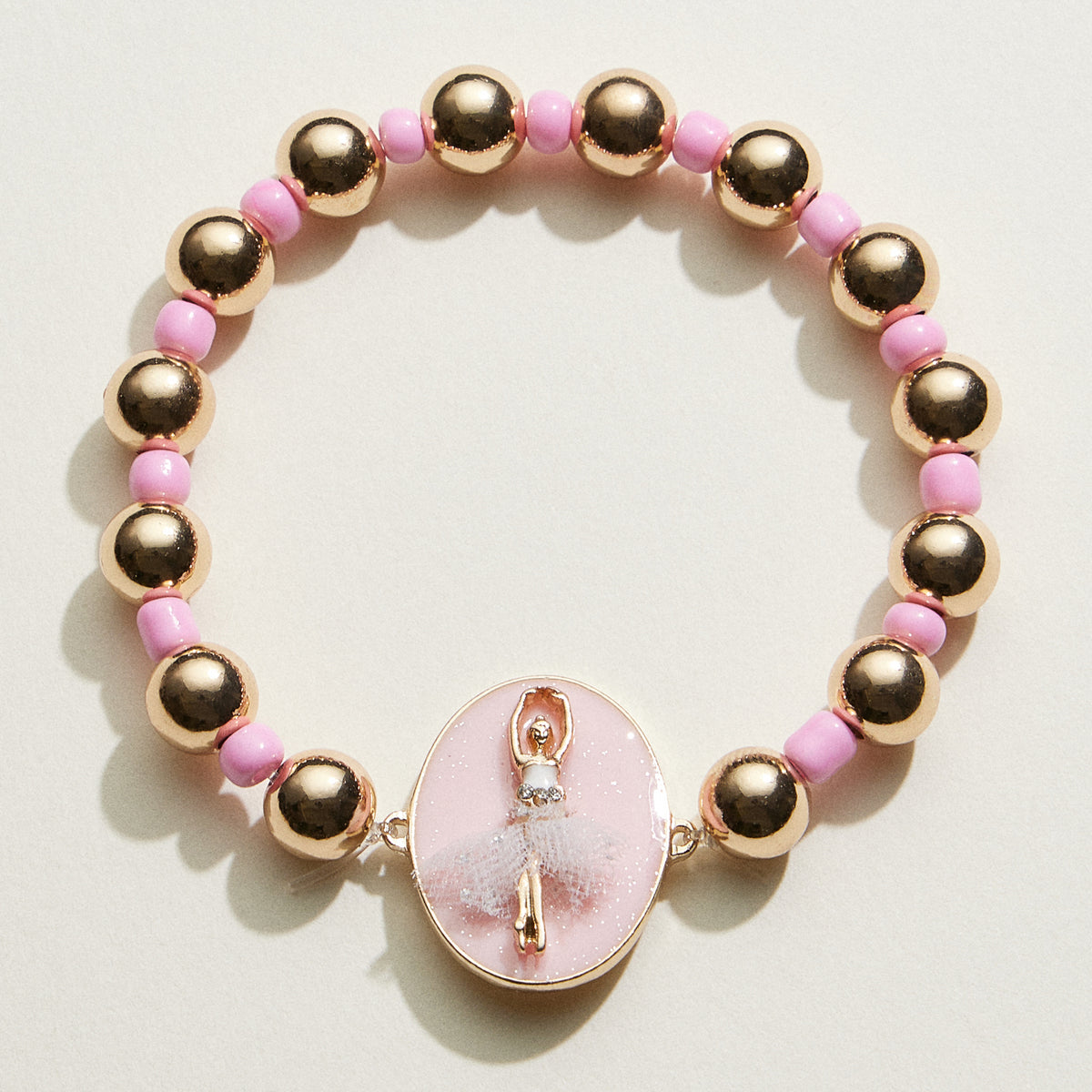 Kids Ballerina Charm Beaded Stretch Bracelet