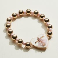 Kids Ballerina Heart Charm Beaded Stretch Bracelet
