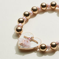 Kids Ballerina Heart Charm Beaded Stretch Bracelet