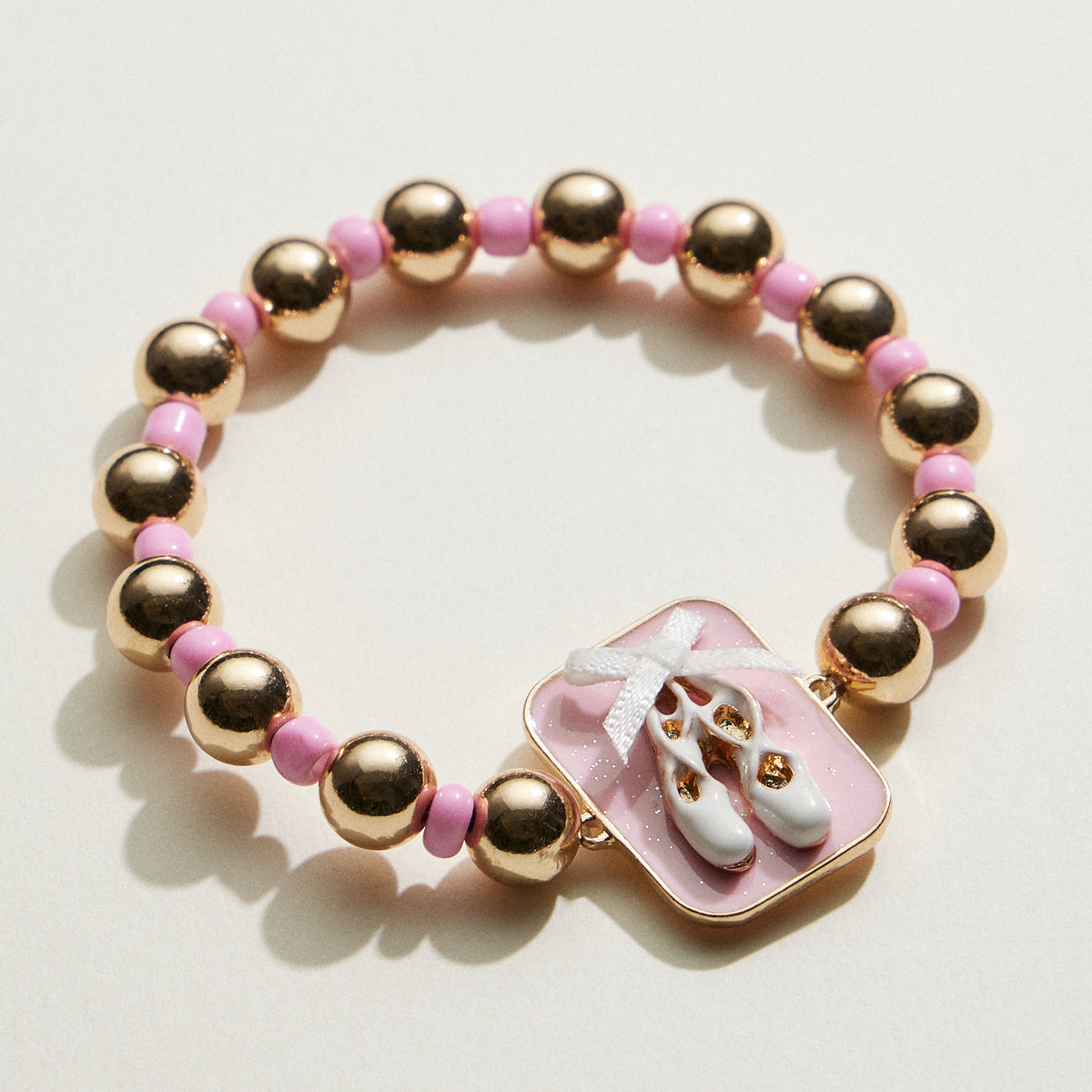 Kids Ballet Shoes Charm Beaded Stretch Bracelet