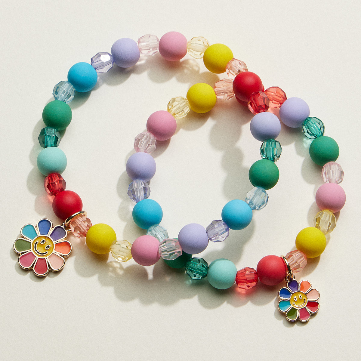 Acrylic Beaded Smiley Daisy Kids Bracelet Set | Kids Beaded Jewelry