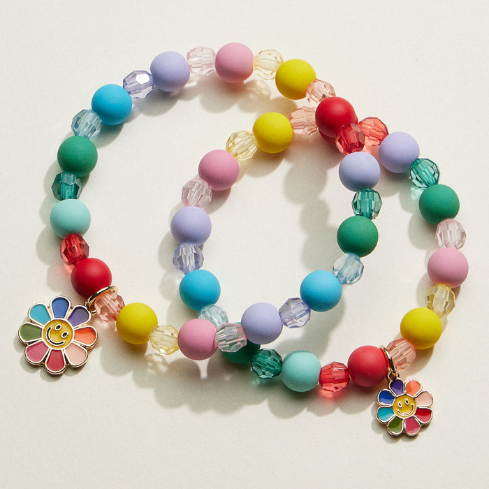 Acrylic Beaded Smiley Daisy Kids Bracelet Set | Kids Beaded Jewelry