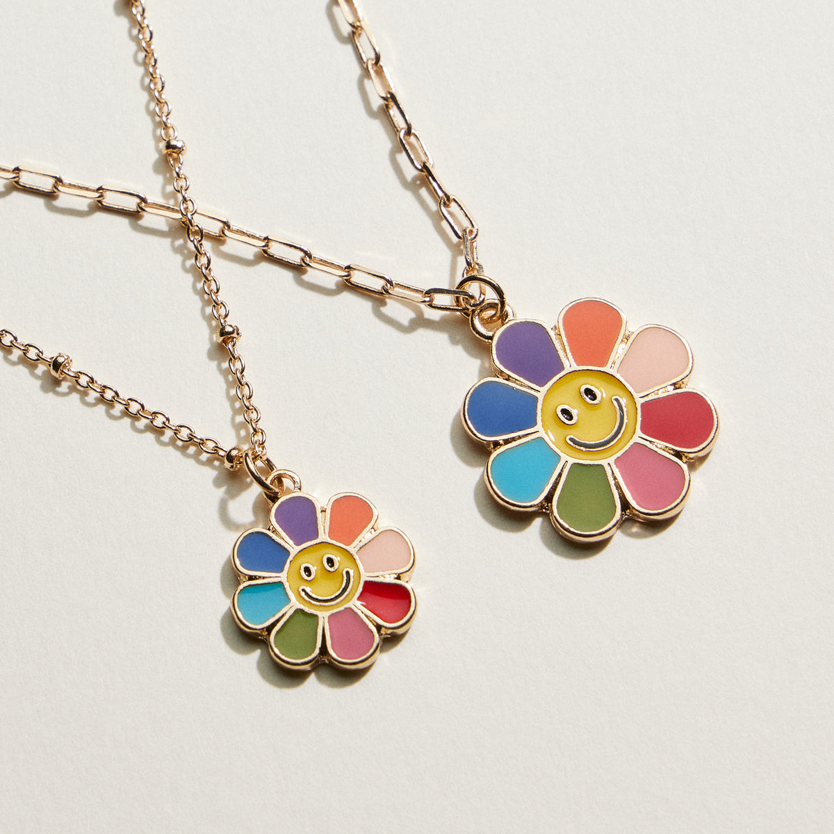 Enamel Smiley Daisy Mom & Child Necklace Set | Mama Mini Jewelry