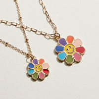 Enamel Smiley Daisy Mom & Child Necklace Set | Mama Mini Jewelry