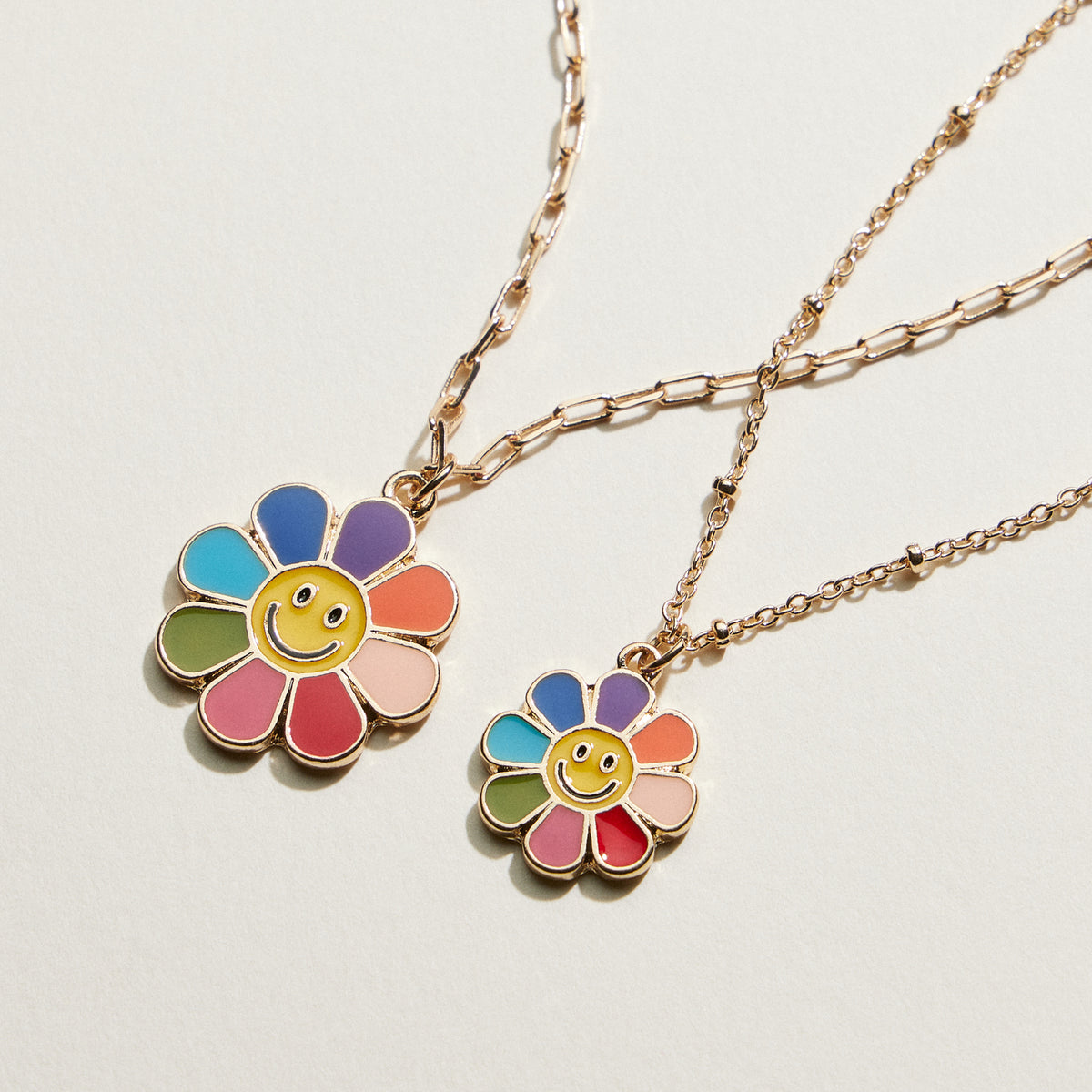 Enamel Smiley Daisy Mom & Child Necklace Set | Mama Mimi Jewelry 