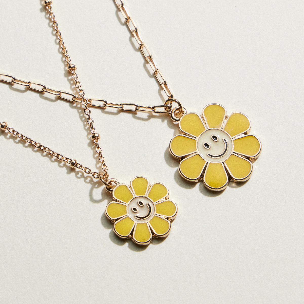 Enamel Smiley Daisy Mom & Child Necklace Set | Mama Mini Jewelry