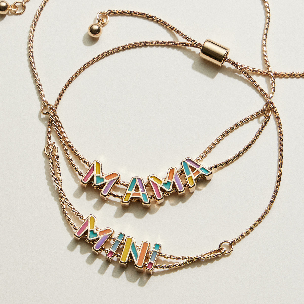 Mixed Colored Enamel Mama & Mini Bracelet Set | Mama Mini Jewelry
