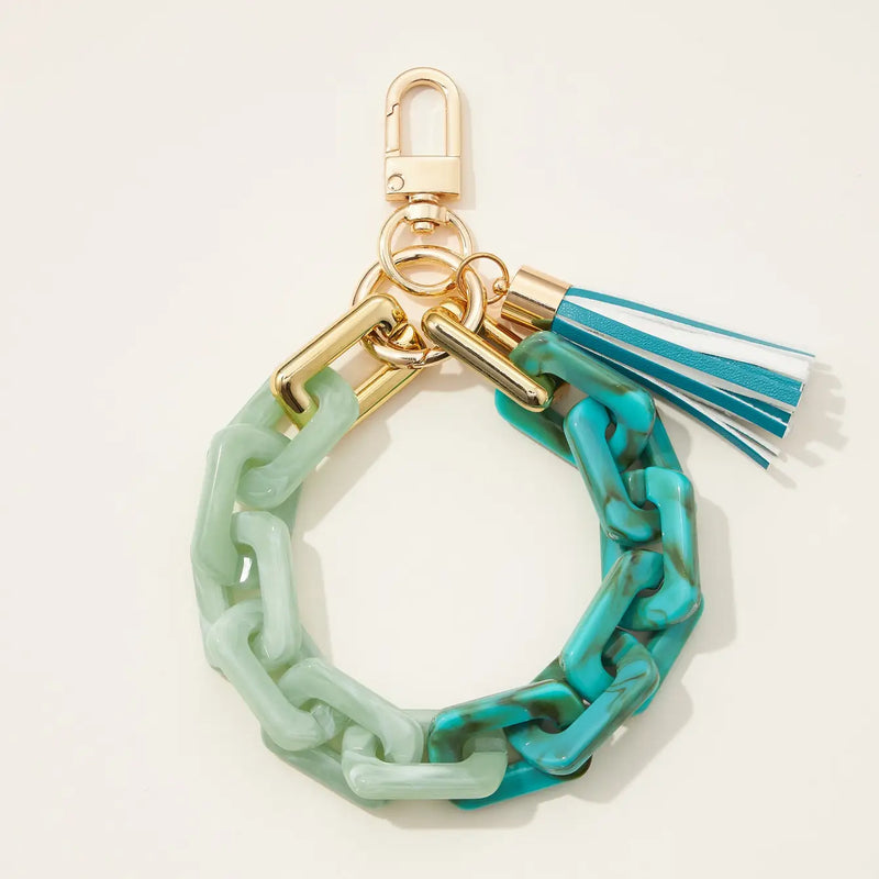 Two Tone Mixed Resin Chain Keychains with Tassel