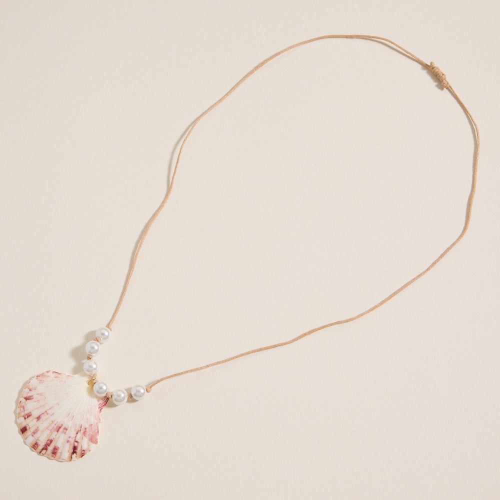 Seashell and Pearl Cord Necklace