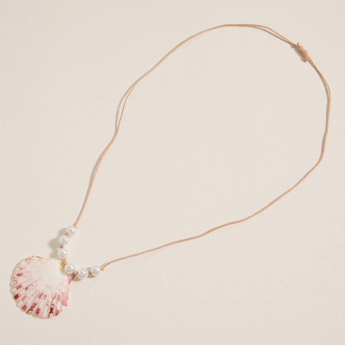 Seashell and Pearl Cord Necklace