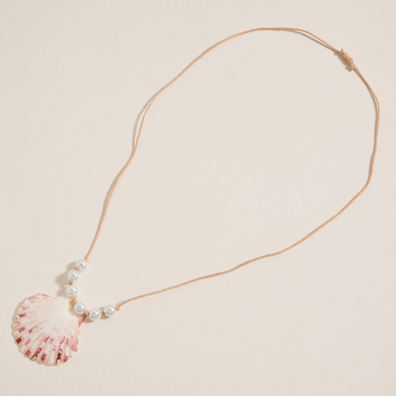 Seashell and Pearl Cord Necklace