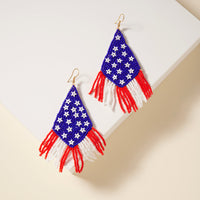 USA Flag Seed Beaded Dangling Earrings