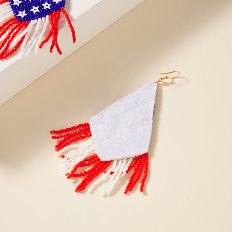 USA Flag Seed Beaded Dangling Earrings
