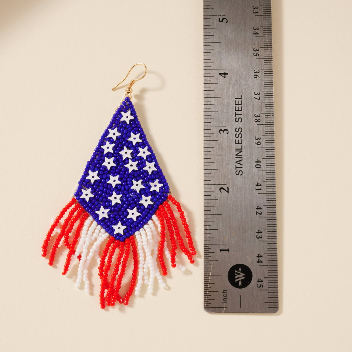 USA Flag Seed Beaded Dangling Earrings