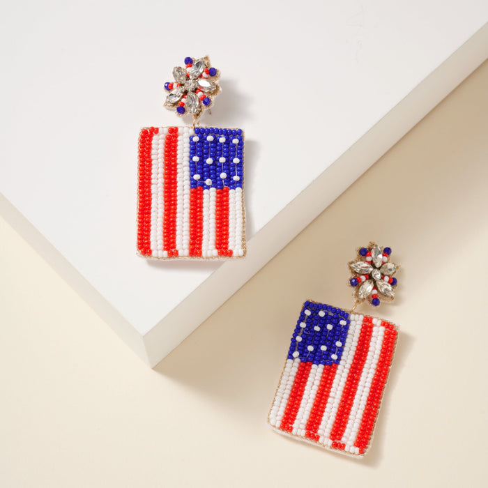 USA Flag Seed Beaded Dangling Earrings