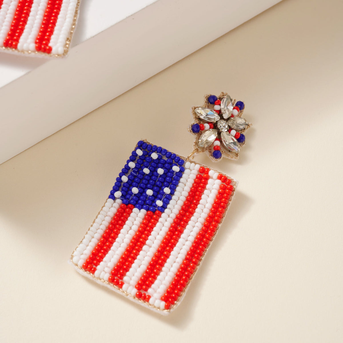 USA Flag Seed Beaded Dangling Earrings