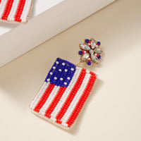 USA Flag Seed Beaded Dangling Earrings