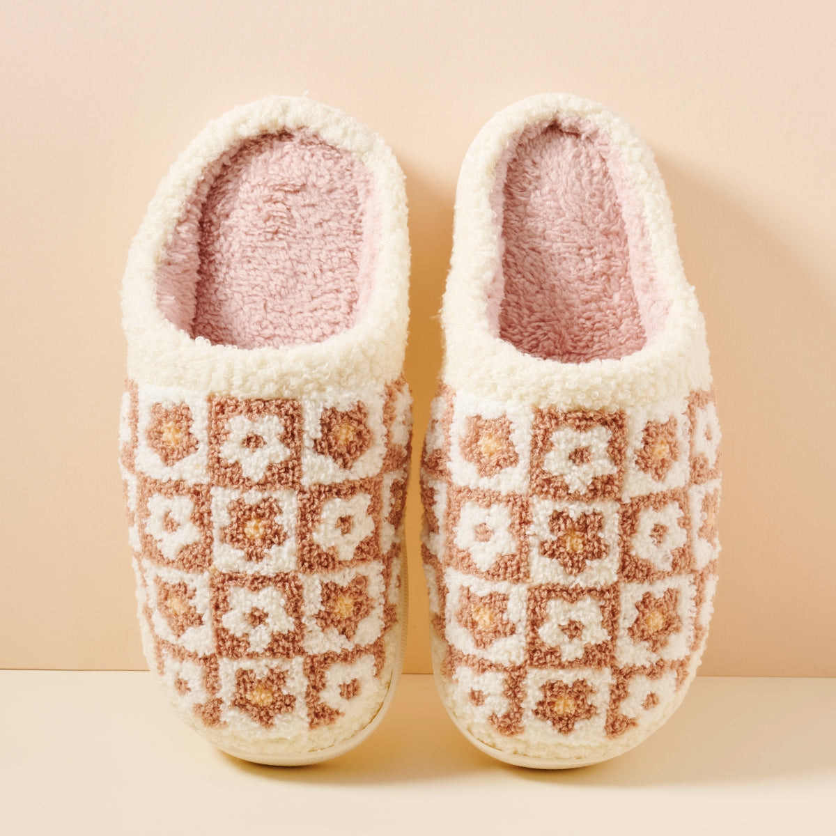 Sherpa Flower Color Block Home Slippers | Cozy Floral Slippers