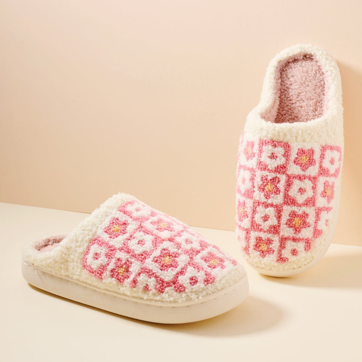 Sherpa Flower Color Block Home Slippers | Cozy Floral Slippers
