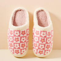 Sherpa Flower Color Block Home Slippers | Cozy Floral Slippers